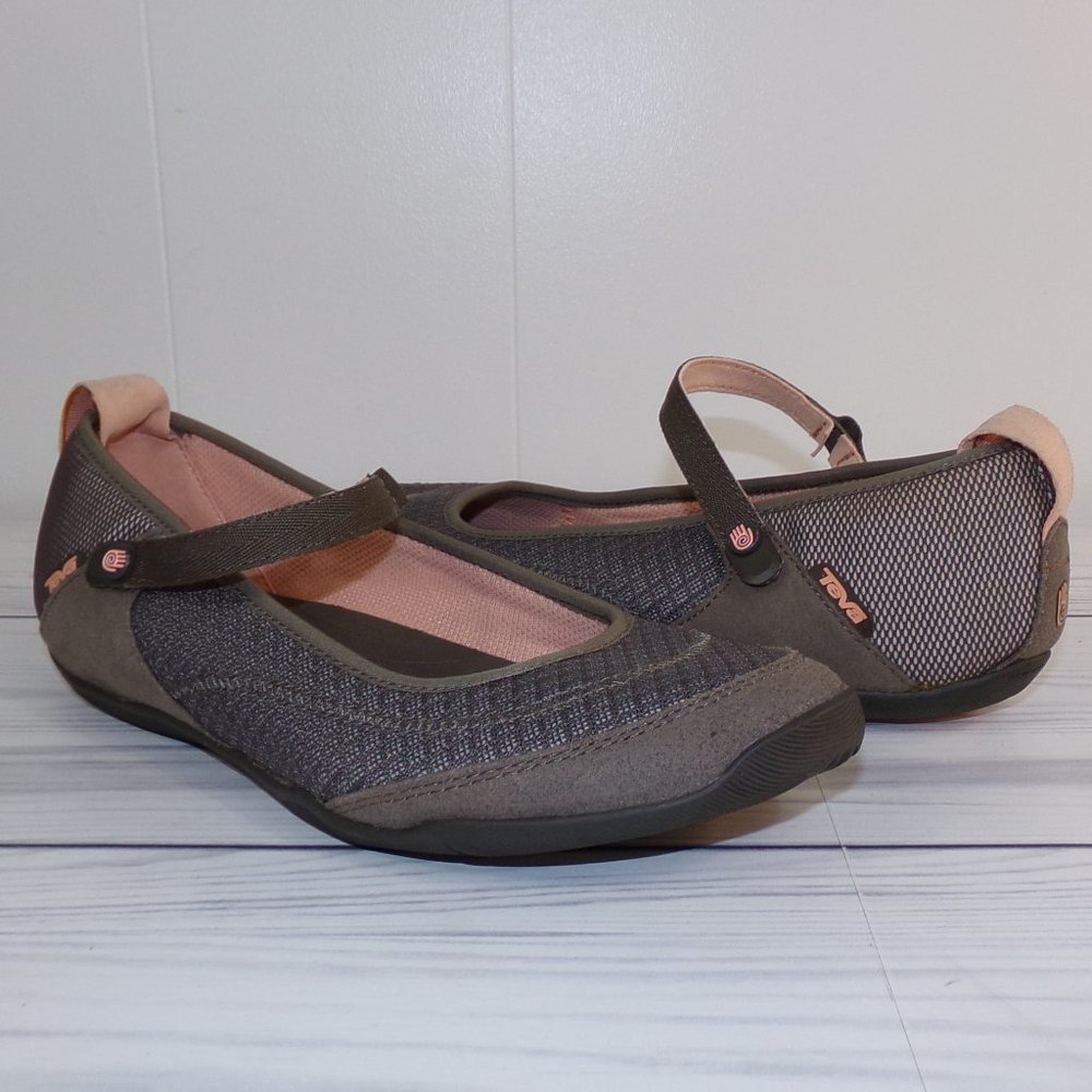 Teva Mary Jane Slip On Round Toes Mesh Strap Brown/Pink Womens Shoes siz…